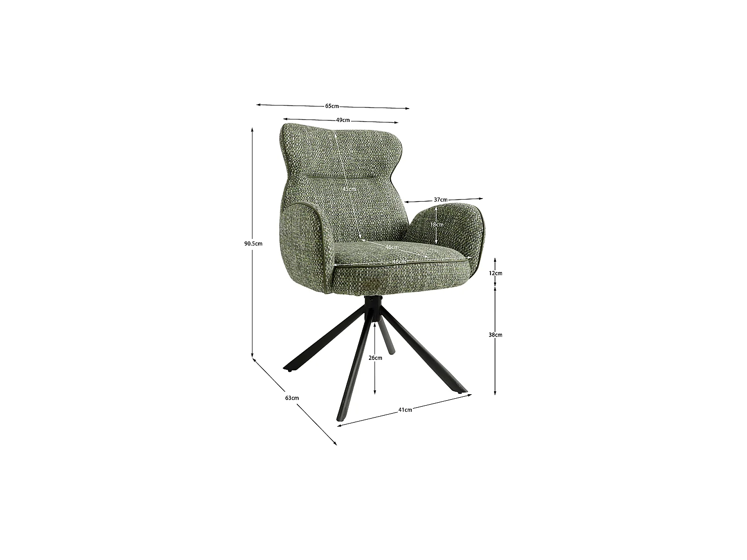 Chaise de salle à manger FOCUS en métal et tissu 63x65x90,5 (lot de 2)