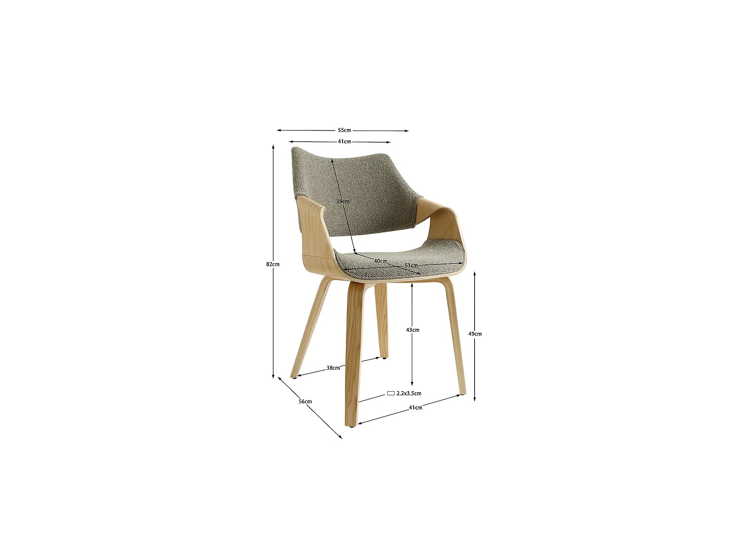 Chaise de salle à manger EMBRACE CUDDIE en chêne et tissu 55x56x82 (lot de 2)