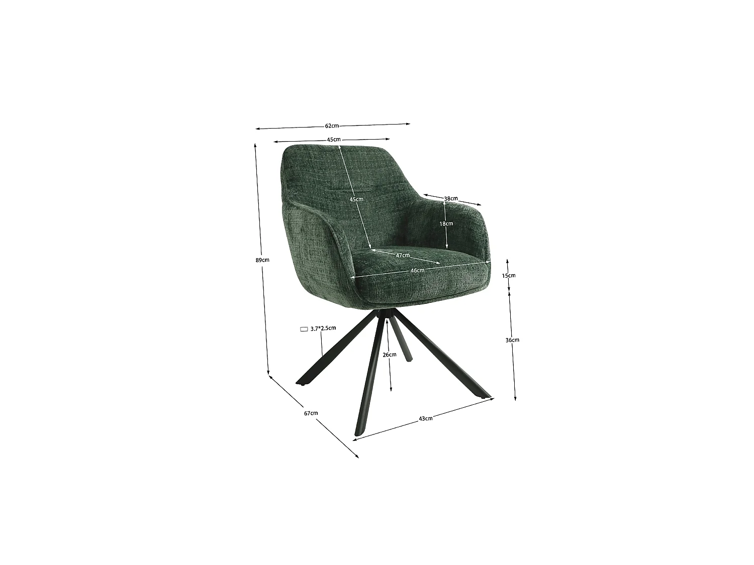 Chaise de salle à manger AURA en métal et tissu 67x62x89 (lot de 2)