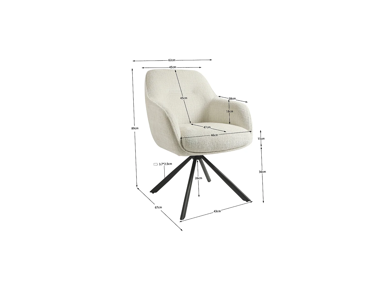 Chaise de salle à manger AURA en métal et tissu 67x62x89 (lot de 2)