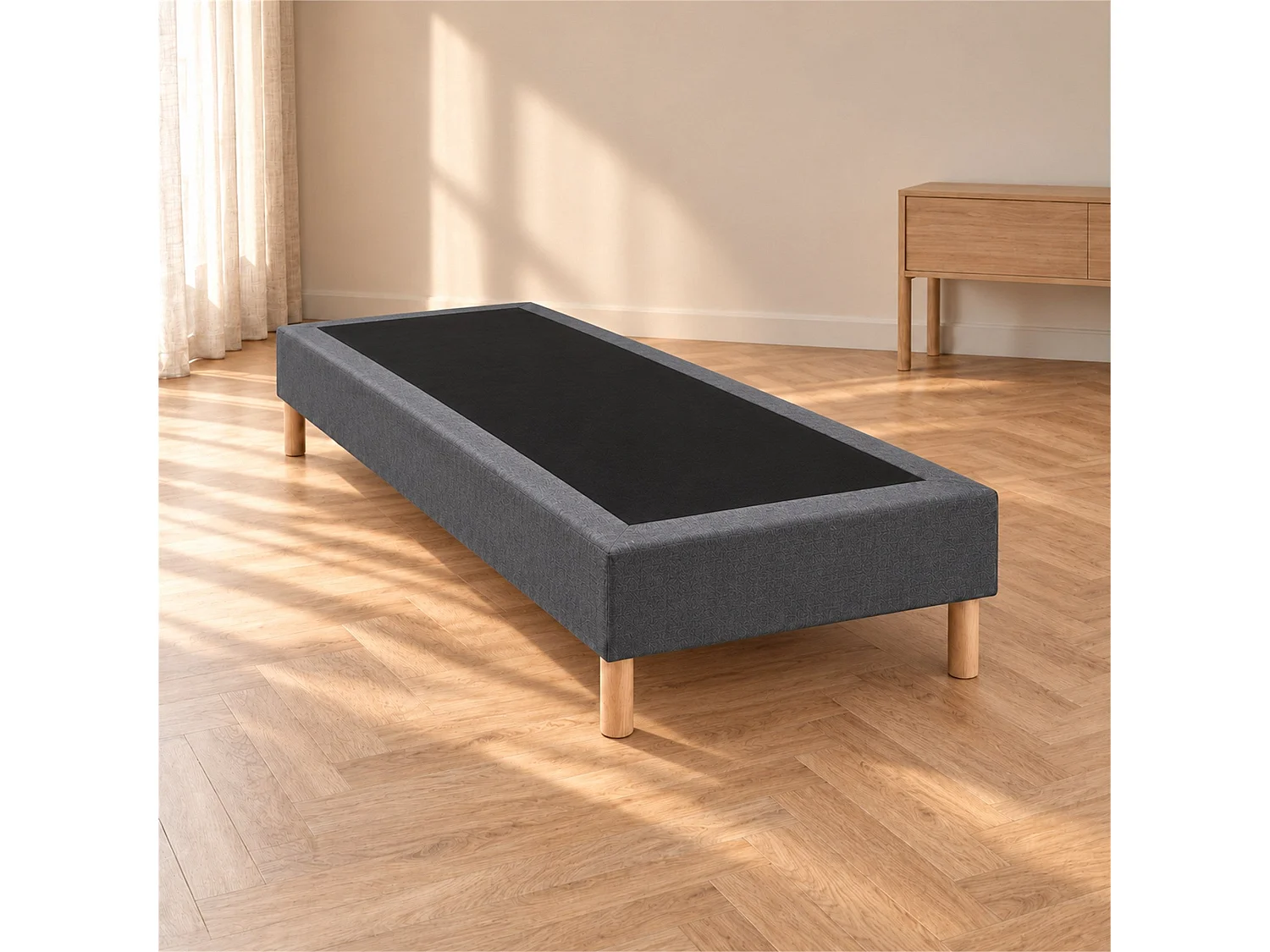 Sommier tapissier déco 80x200 cm Gris - Hauteur 35 cm - Caisse 20 cm - Pieds inclus