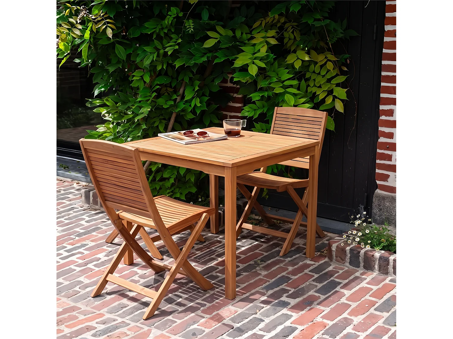 Table de jardin carrée en acacia massif huilé 2/4P PRAIA