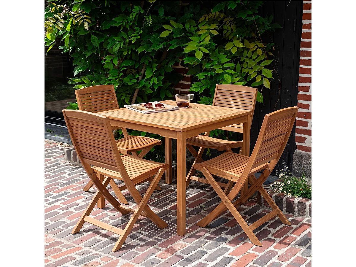 Table de jardin carrée en acacia massif huilé 2/4P PRAIA