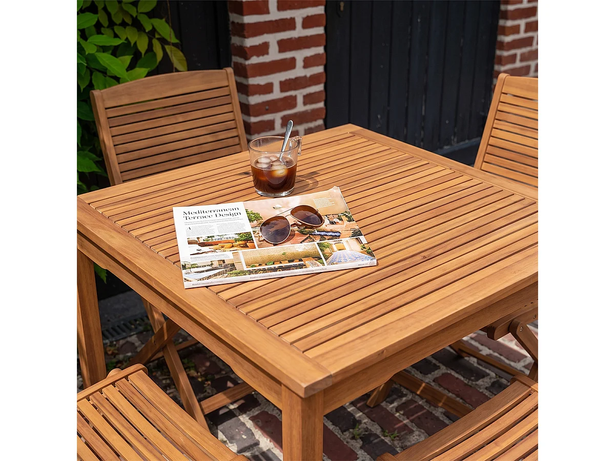 Table de jardin carrée en acacia massif huilé 2/4P PRAIA