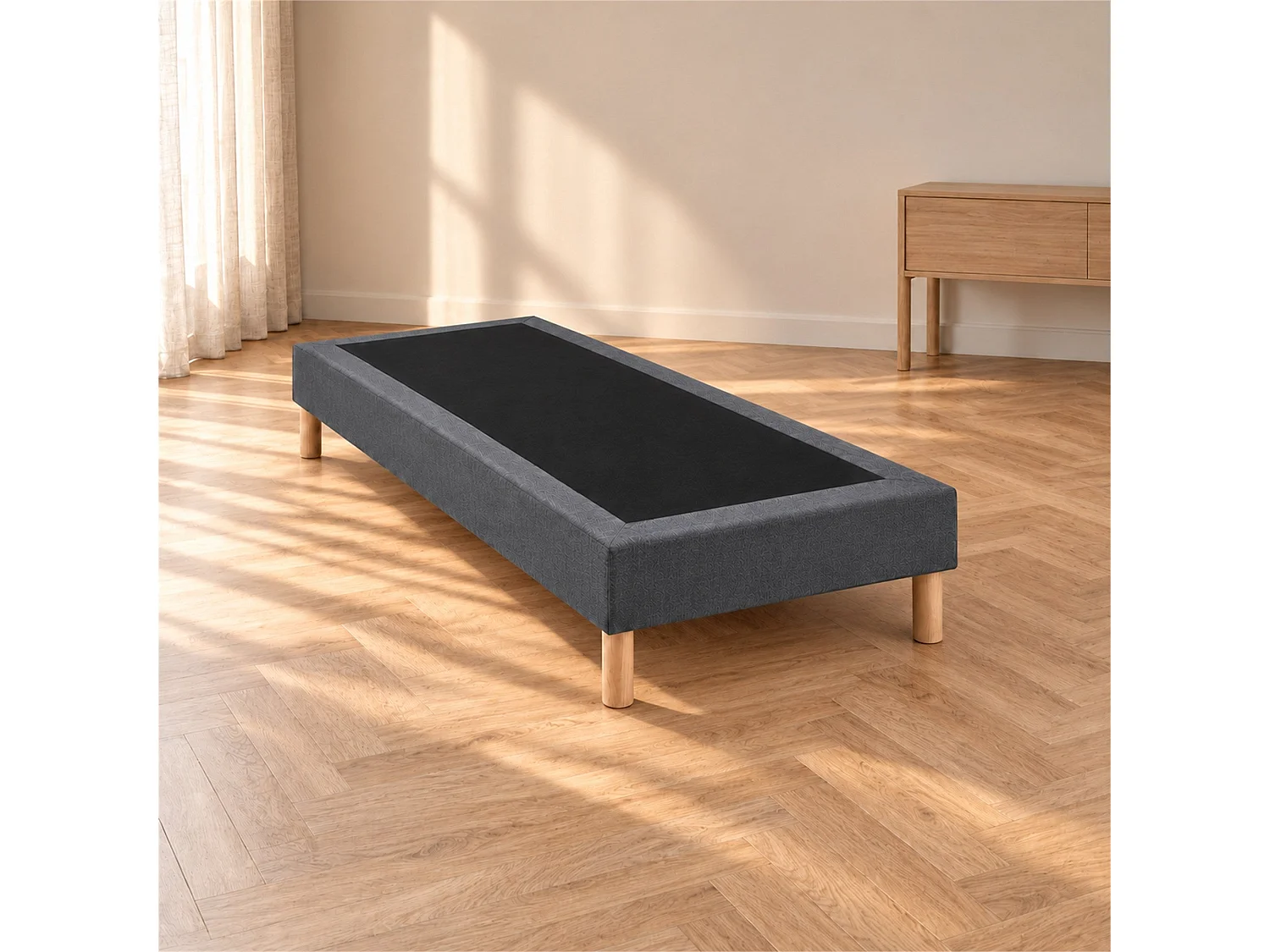 Sommier tapissier déco 80x200 cm Gris - Hauteur 30 cm - Pieds inclus
