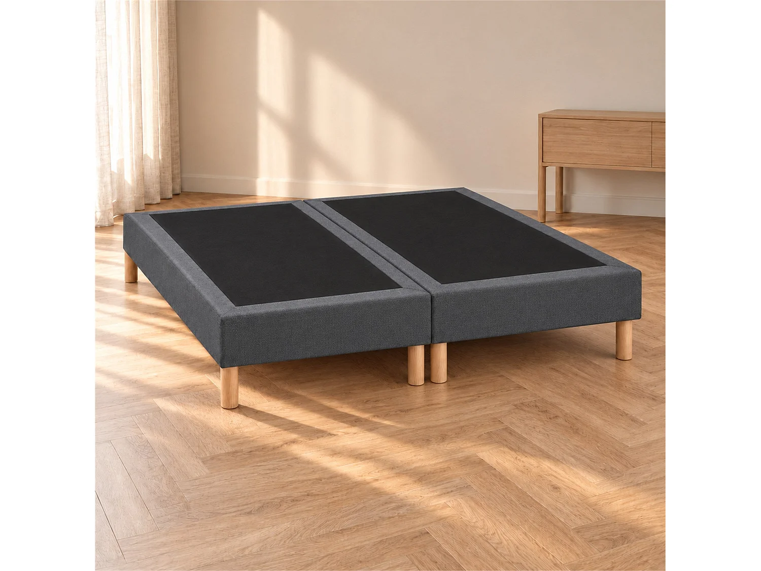 Lot de 2 sommiers tapissiers déco 90x200 cm Gris - 180x200 - Hauteur 35 cm - 8 pieds inclus