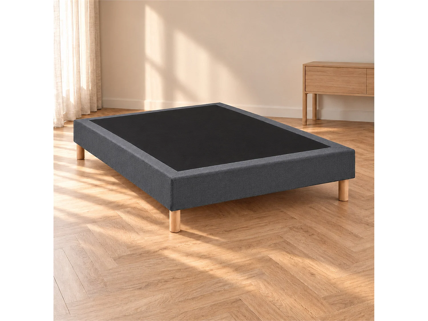Sommier tapissier déco 160x200 cm Gris - Hauteur 35 cm - Caisse 20 cm - Pieds Inclus