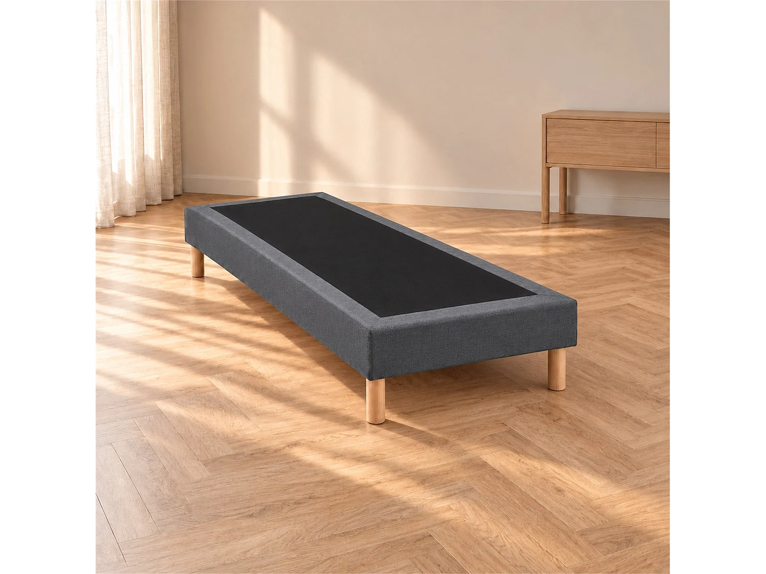 Sommier tapissier déco 70x190 cm Gris - Hauteur 30 cm - Pieds inclus