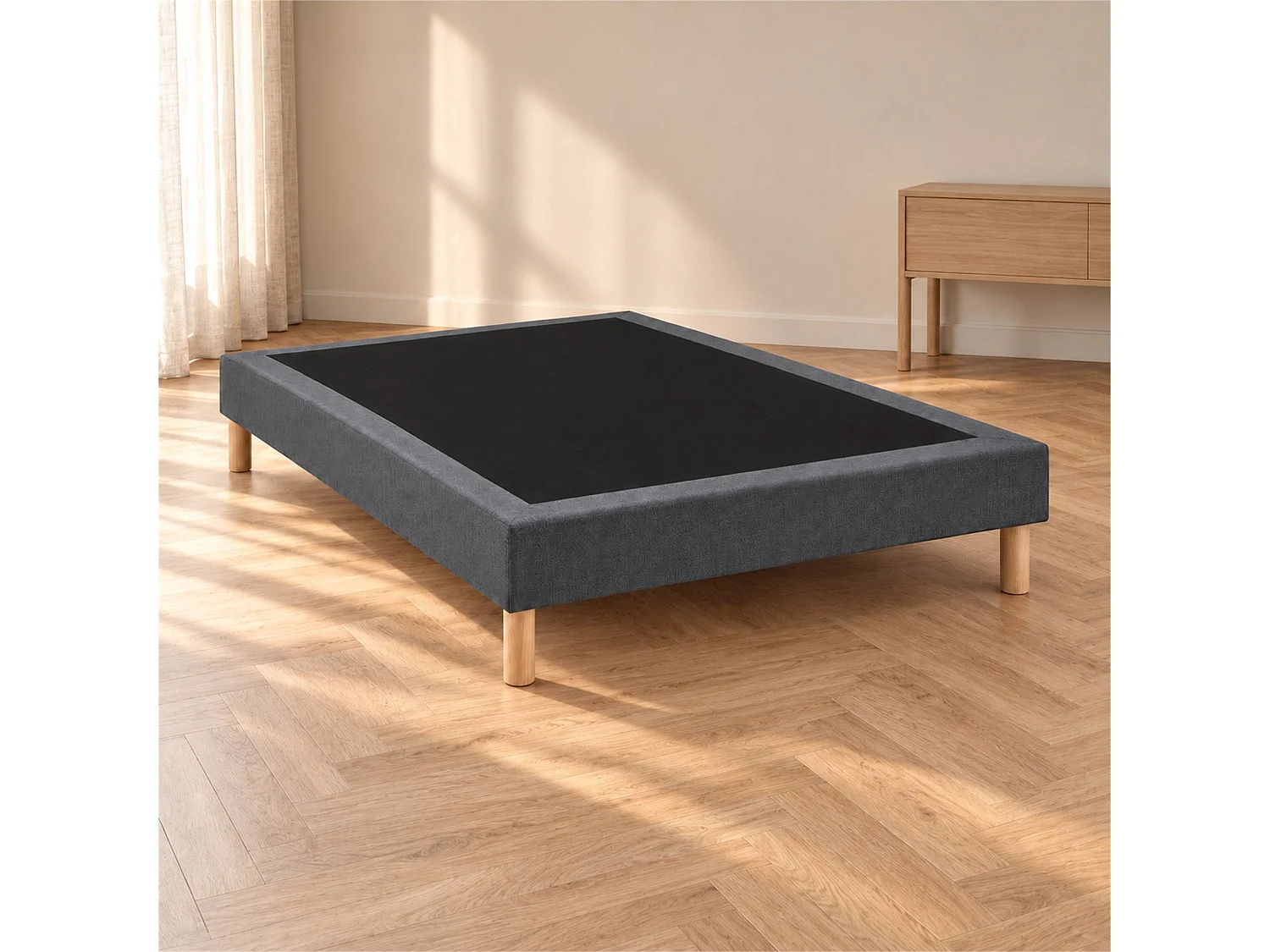 Sommier tapissier déco 140x190 cm Gris - Hauteur 30 cm - Pieds inclus