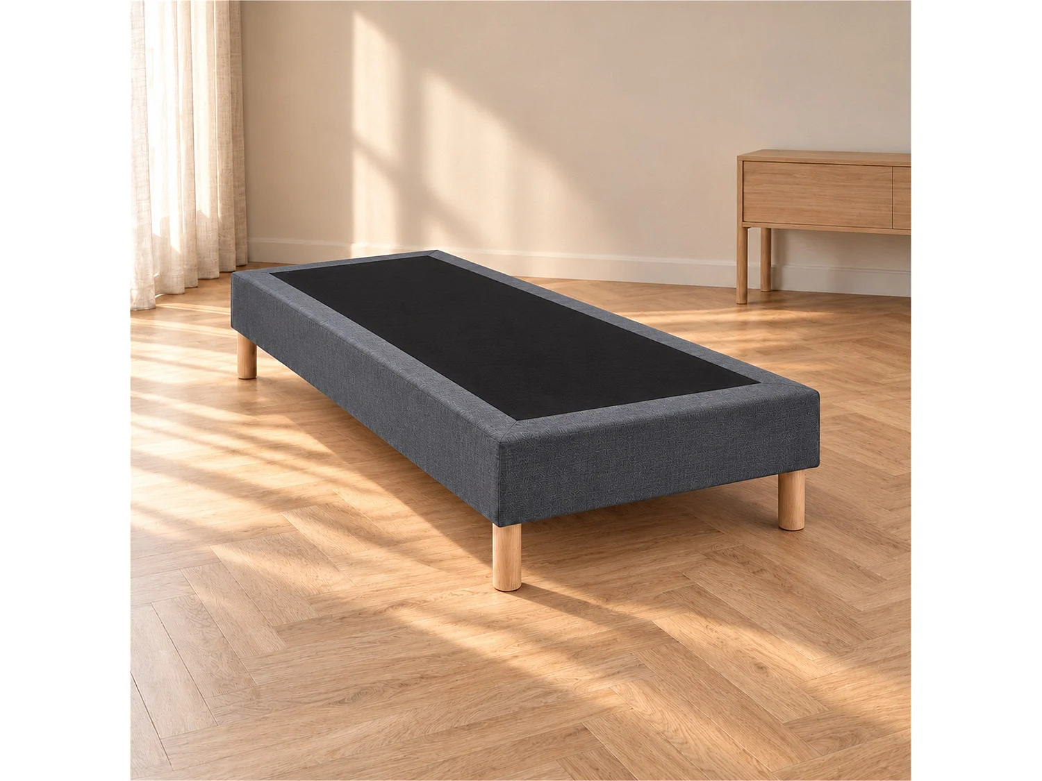 Sommier tapissier déco 90x200 cm Gris - Hauteur 35 cm - Caisse 20 cm - Pieds inclus