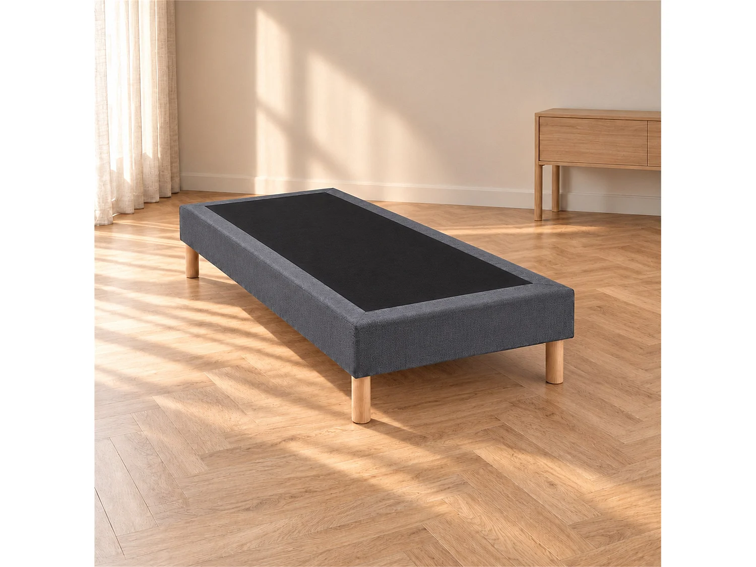 Sommier tapissier déco 90x190 cm Gris - Hauteur 30 cm - Pieds inclus