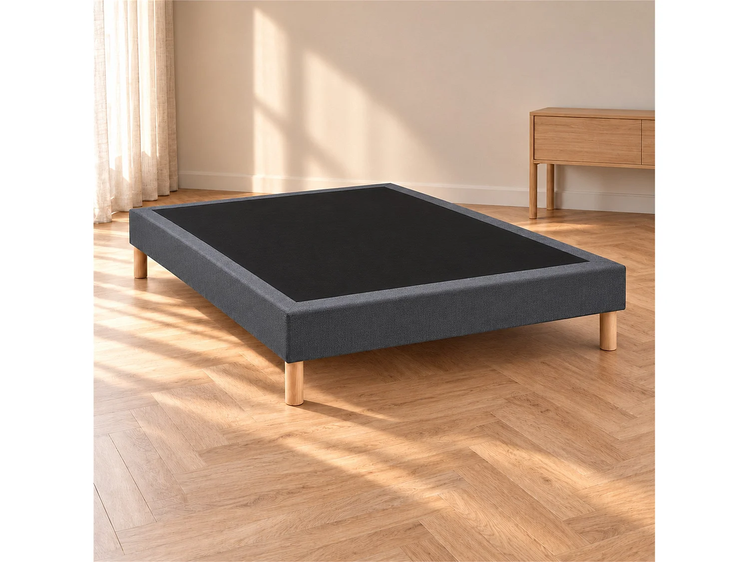 Sommier tapissier déco 160x200 cm Gris - Hauteur 30 cm - Pieds inclus