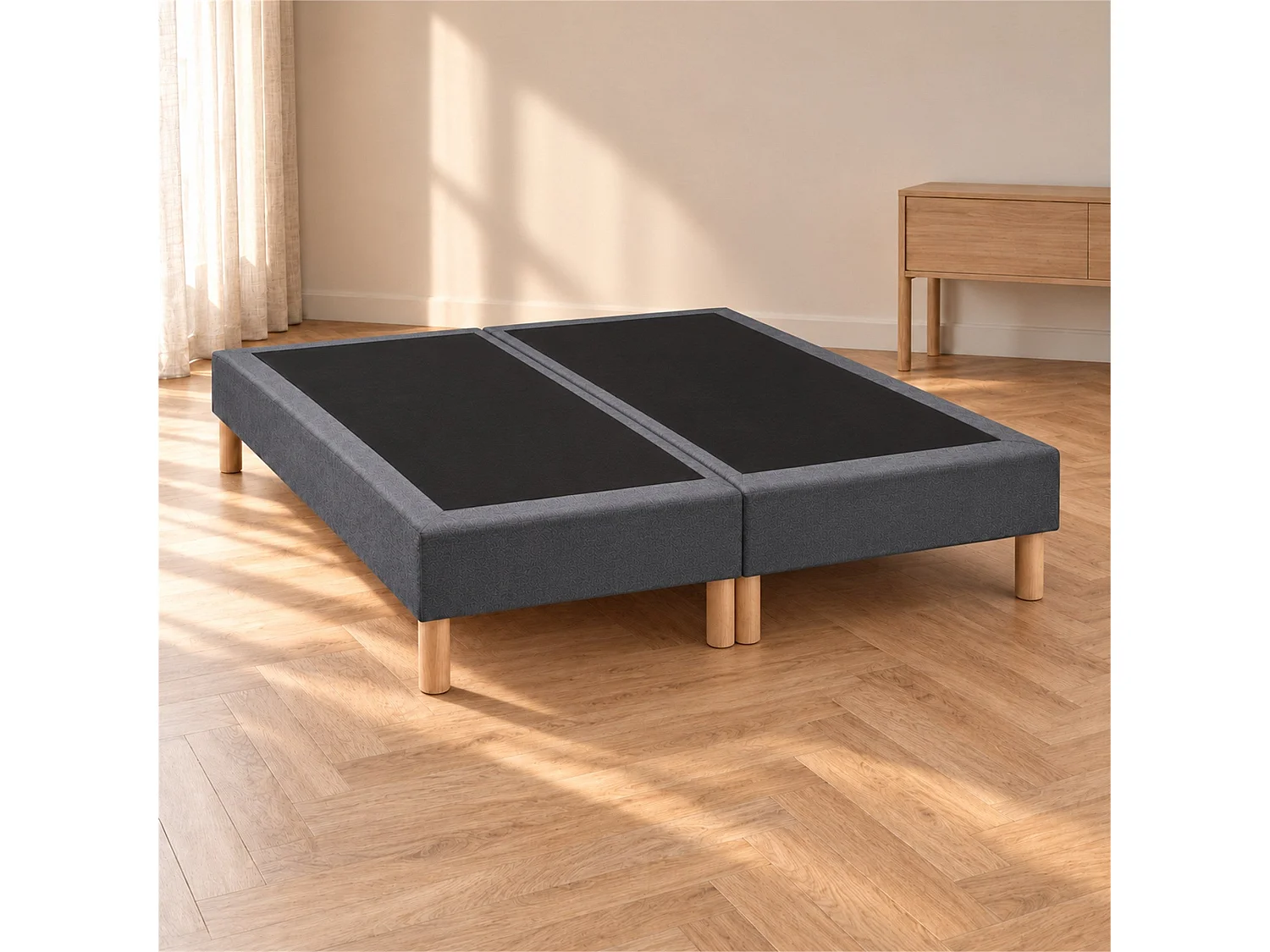 Lot de 2 sommiers tapissiers déco 80x200 cm Gris - 160x200 - Hauteur 35 cm - 8 pieds inclus