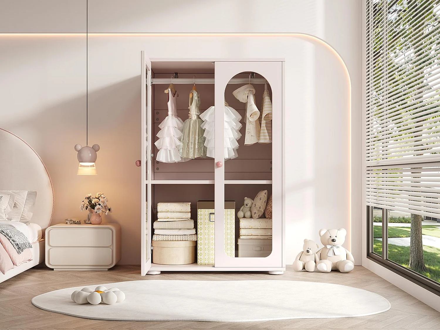 Armoire Enfant / Bébé avec Penderie et Étagère, Portes en Acrylique Incassable, Meuble de Rangement en MDF Laqué avec Sécurité Anti-basculement, 80 x 50 x 120 cm