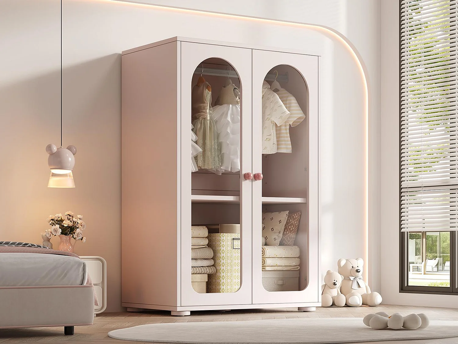 Armoire Enfant / Bébé avec Penderie et Étagère, Portes en Acrylique Incassable, Meuble de Rangement en MDF Laqué avec Sécurité Anti-basculement, 80 x 50 x 120 cm