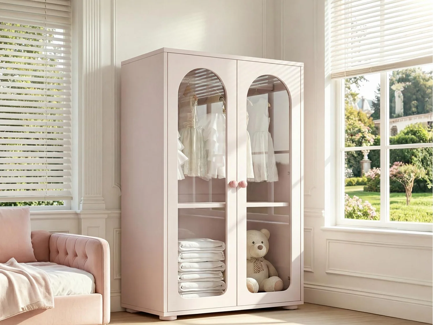 Armoire Enfant / Bébé avec Penderie et Étagère, Portes en Acrylique Incassable, Meuble de Rangement en MDF Laqué avec Sécurité Anti-basculement, 80 x 50 x 120 cm