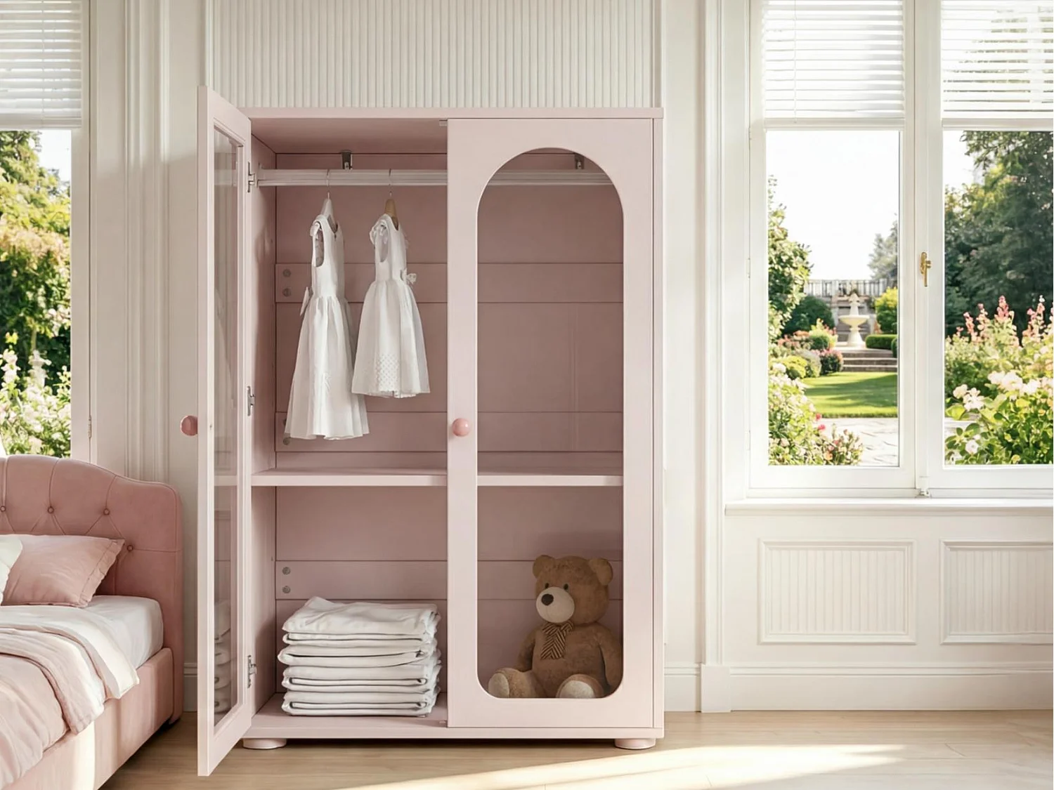 Armoire Enfant / Bébé avec Penderie et Étagère, Portes en Acrylique Incassable, Meuble de Rangement en MDF Laqué avec Sécurité Anti-basculement, 80 x 50 x 120 cm