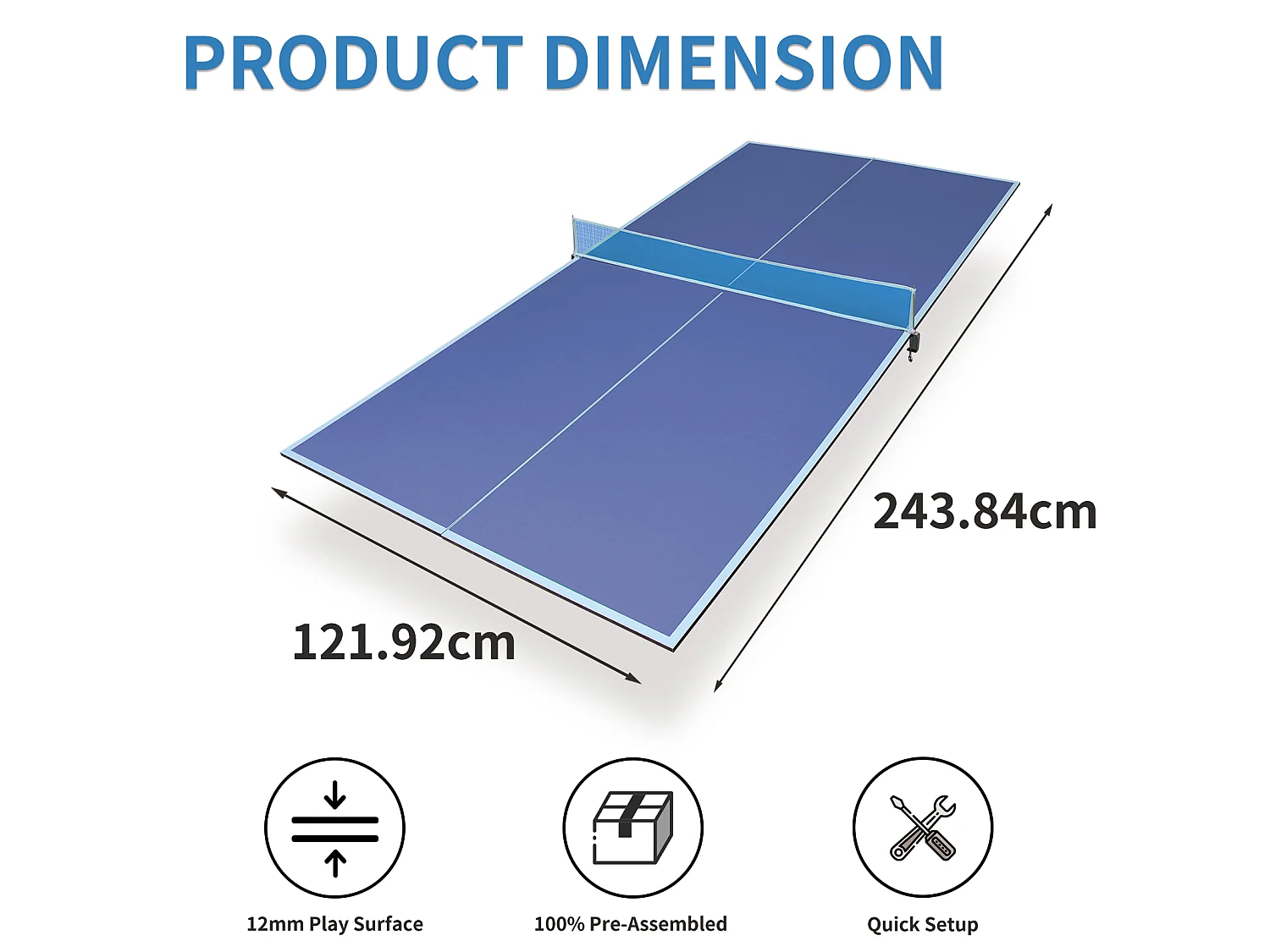 Opvouwbaar en Draagbaar XXL Tafeltennisbladen 243x122 cm - Uitneembaar Blauw MDF Paneel voor Binnen en Buiten