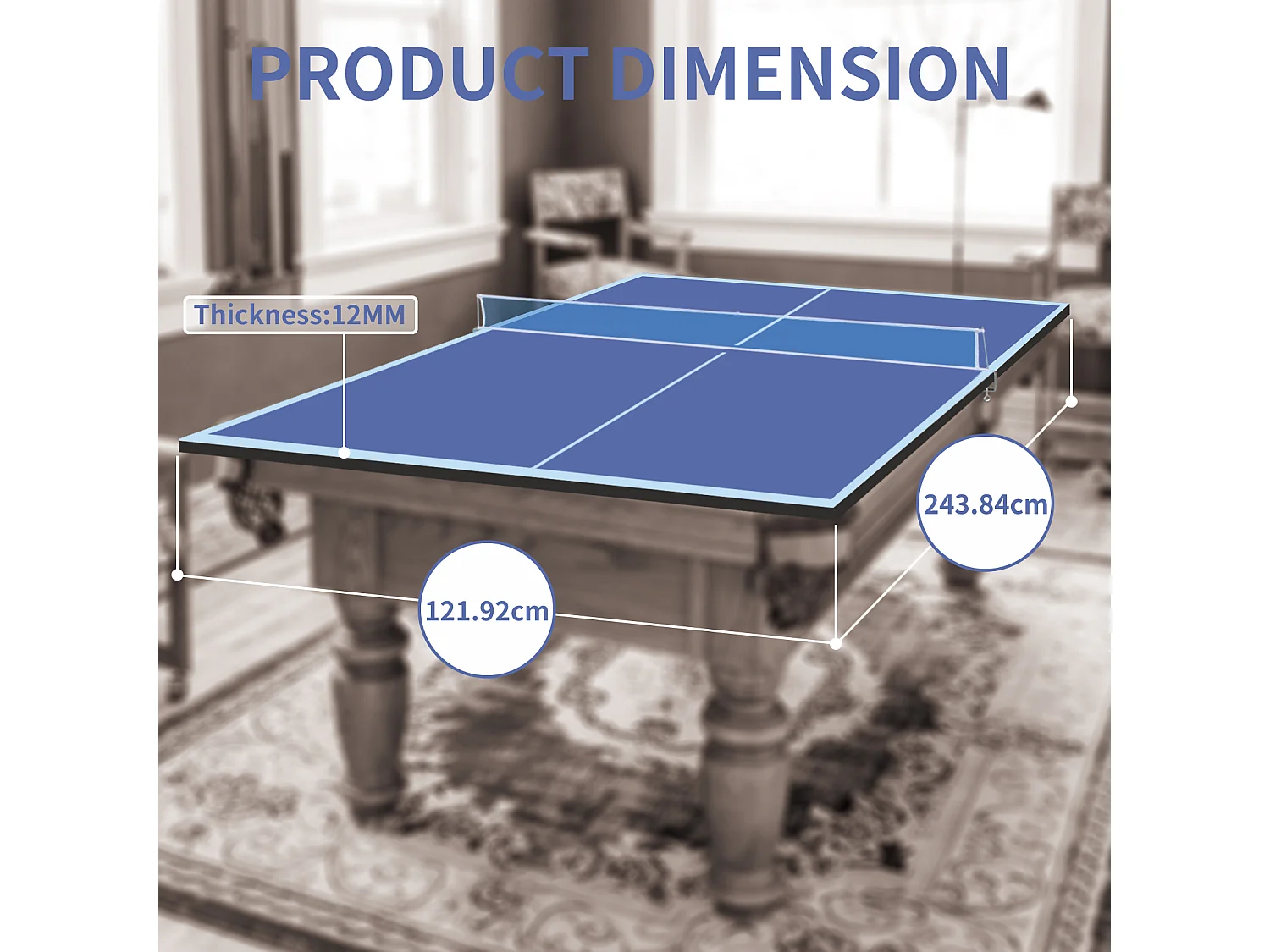 Opvouwbaar en Draagbaar XXL Tafeltennisbladen 243x122 cm - Uitneembaar Blauw MDF Paneel voor Binnen en Buiten