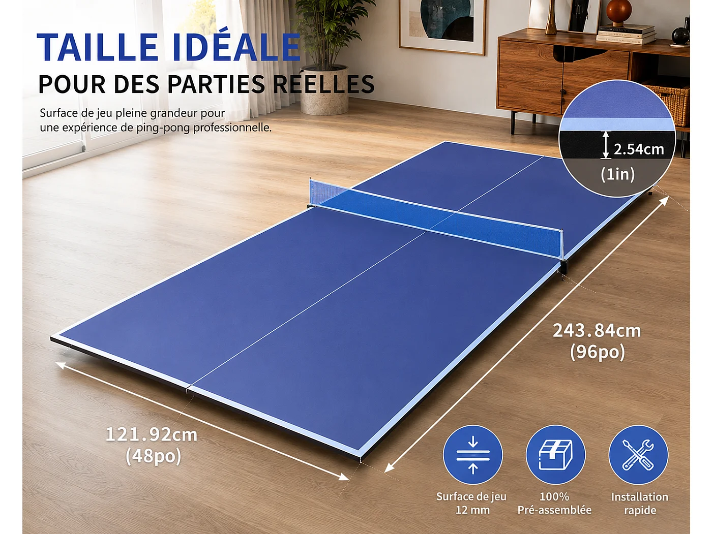 Opvouwbaar en Draagbaar XXL Tafeltennisbladen 243x122 cm - Uitneembaar Blauw MDF Paneel voor Binnen en Buiten