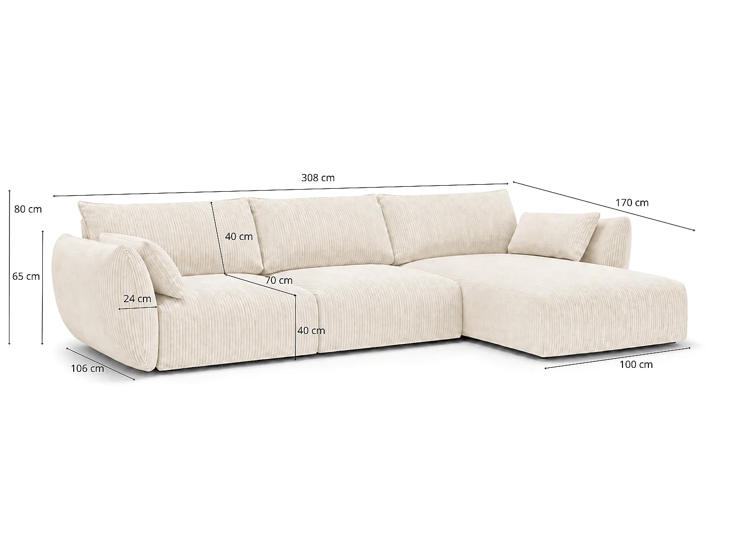 BONS Ecksofa modular rostfarben 308x170 cm POSO 39 Cordstoff rechts