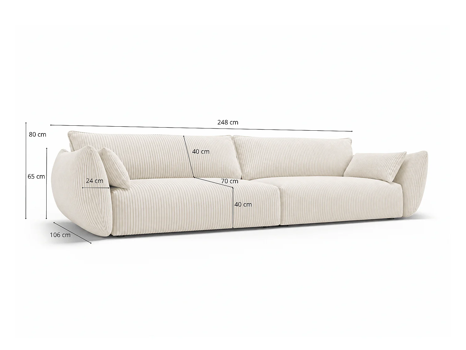 BONS 4-Sitzer Sofa 248 cm modular beige POSO 2 Cordstoff Wohnzimmer