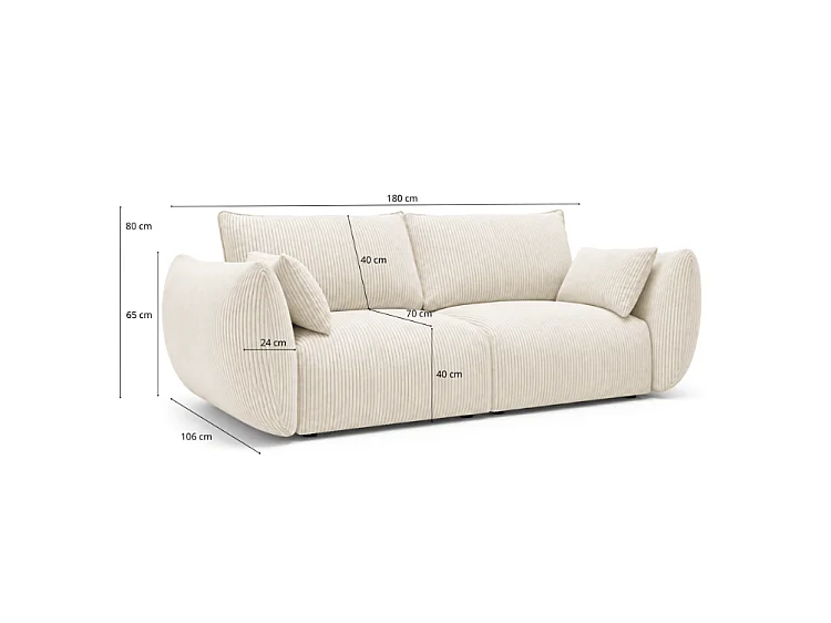 BONS 2-Sitzer Sofa 180 cm modular beige POSO 2 Cordstoff Wohnzimmer
