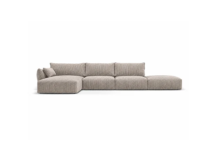 BONS Ecksofa mit Hocker modular beige 364x170 cm POSO 2 Cordstoff links