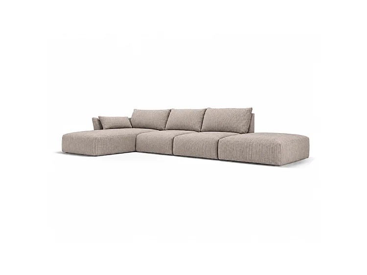 BONS Ecksofa mit Hocker modular beige 364x170 cm POSO 2 Cordstoff links