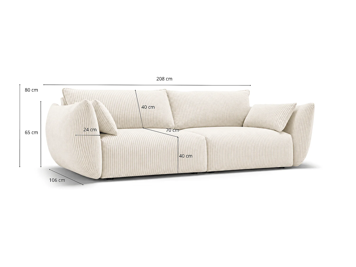 BONS 3-Sitzer Sofa 208 cm modular creme POSO 38 Cordstoff Wohnzimmer