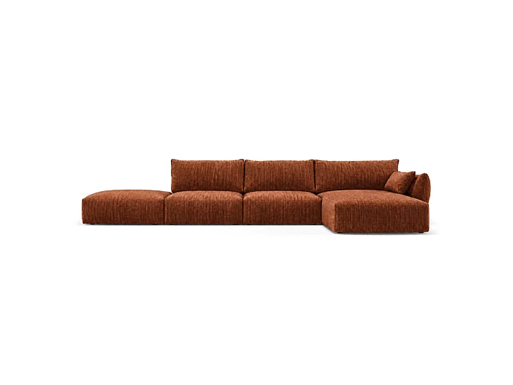 BONS Ecksofa mit Hocker modular rostfarben 364x170 cm POSO 39 Cordstoff rechts