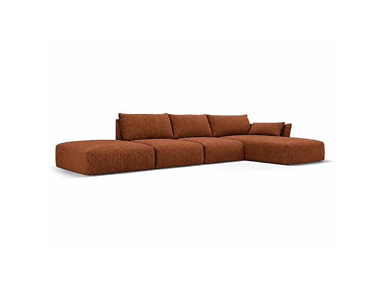 BONS Ecksofa mit Hocker modular rostfarben 364x170 cm POSO 39 Cordstoff rechts