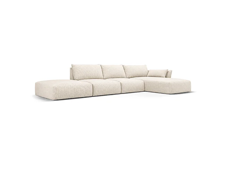 BONS Ecksofa mit Hocker modular creme 364x170 cm POSO 38 Cordstoff rechts