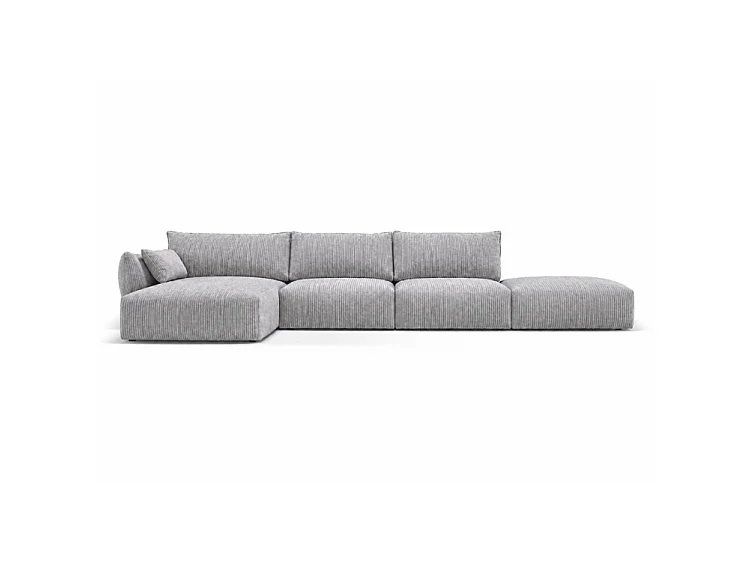 BONS Ecksofa mit Hocker modular grau 364x170 cm POSO 55 Cordstoff links
