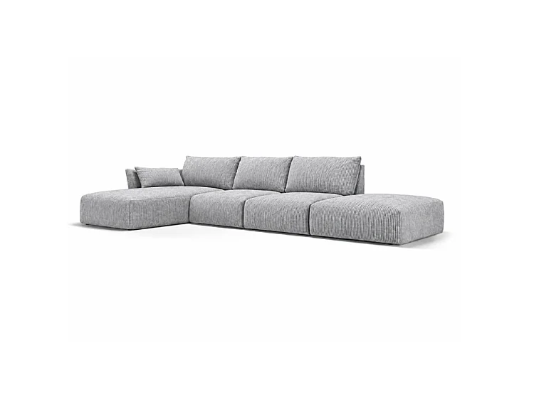 BONS Ecksofa mit Hocker modular grau 364x170 cm POSO 55 Cordstoff links