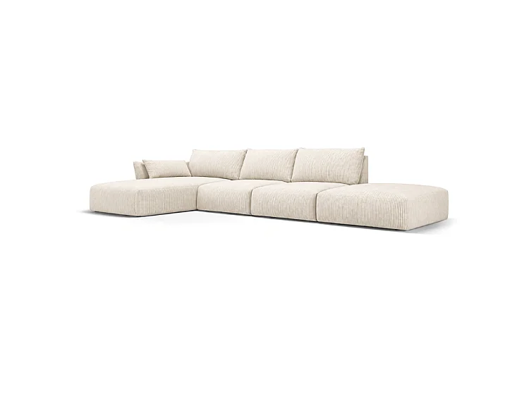 BONS Ecksofa mit Hocker modular creme 364x170 cm POSO 38 Cordstoff links