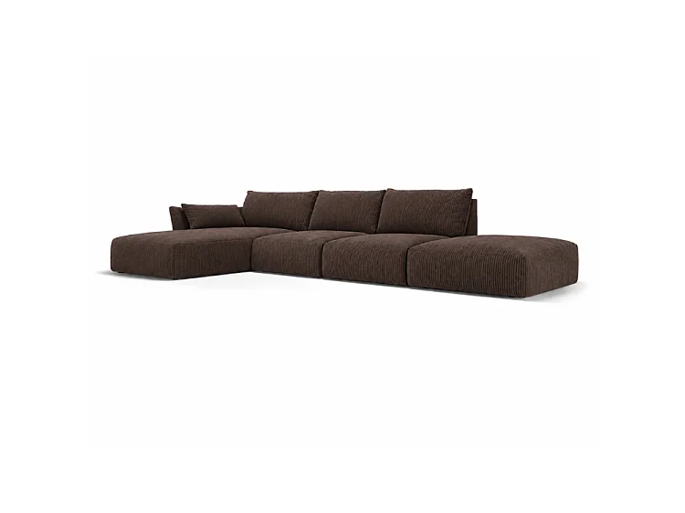 BONS Ecksofa mit Hocker modular braun 364x170 cm POSO 6 Cordstoff links