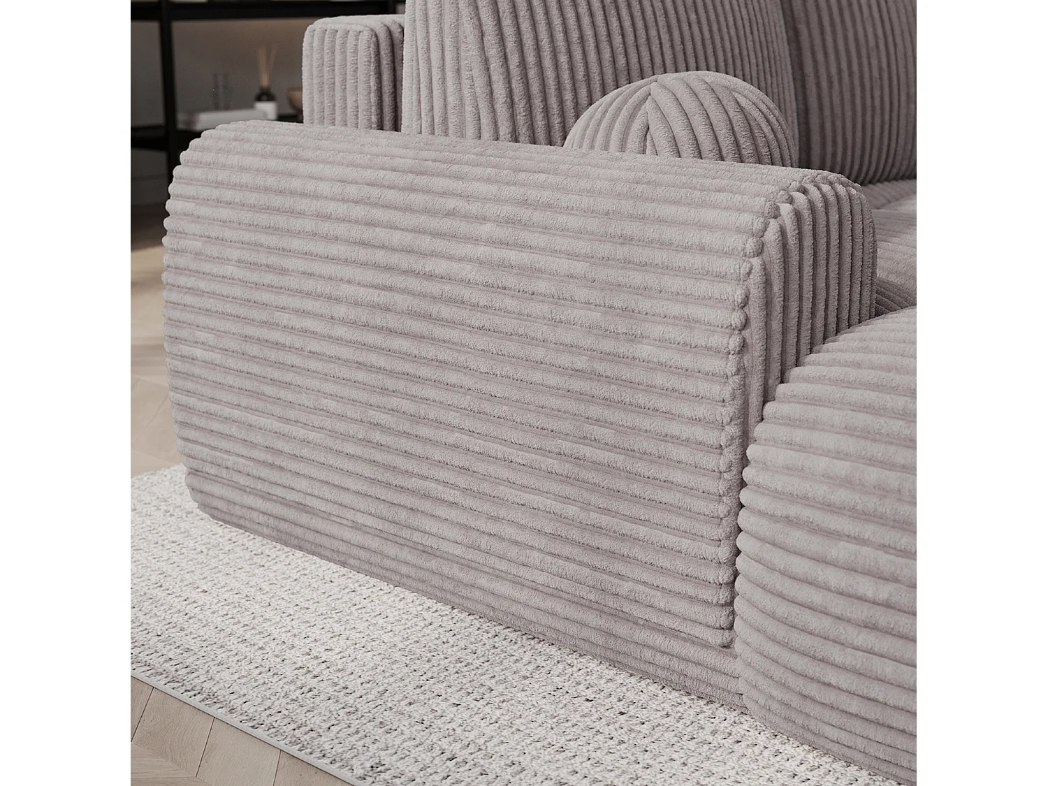 Canapé d'angle droit convertible César velours côtelé Gris