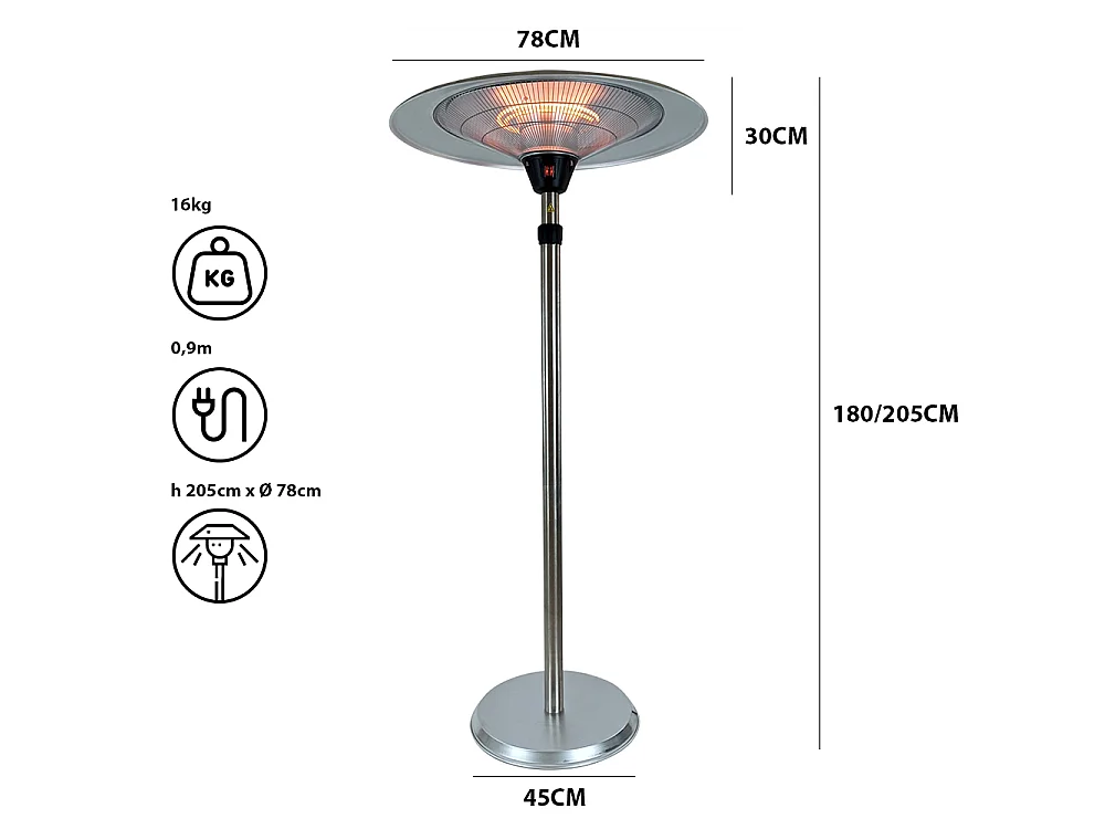 Tempo Style - Stufa Elettrica SATURNO | Fungo Riscaldante ad Infrarossi (3000W) dal Design Elegante | Ideale per Esterno/Interno (Alluminio)