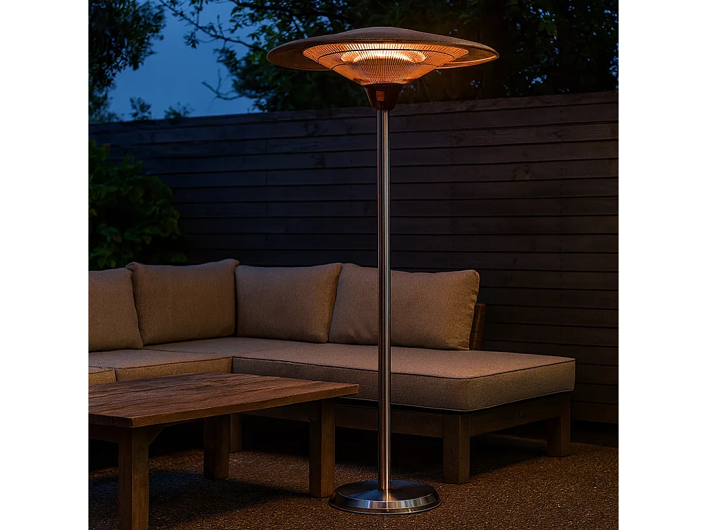 Tempo Style - Stufa Elettrica SATURNO | Fungo Riscaldante ad Infrarossi (3000W) dal Design Elegante | Ideale per Esterno/Interno (Alluminio)