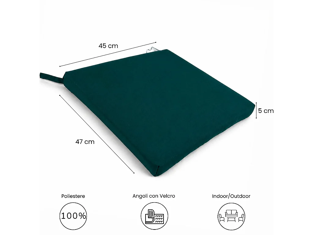 Tempo Style - Cuscino seduta per sedia 45x47cm con velcro in poliestere – Verde