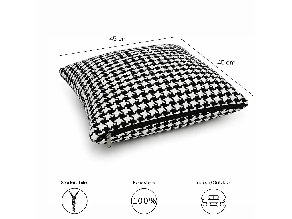 Tempo Style - Cuscino decorativo 45×45 cm Sfoderabile in poliestere – Nero/Bianco
