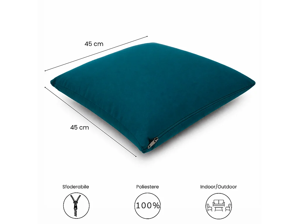 Tempo Style - Cuscino decorativo 45×45 cm Sfoderabile in poliestere – Verde Petrolio