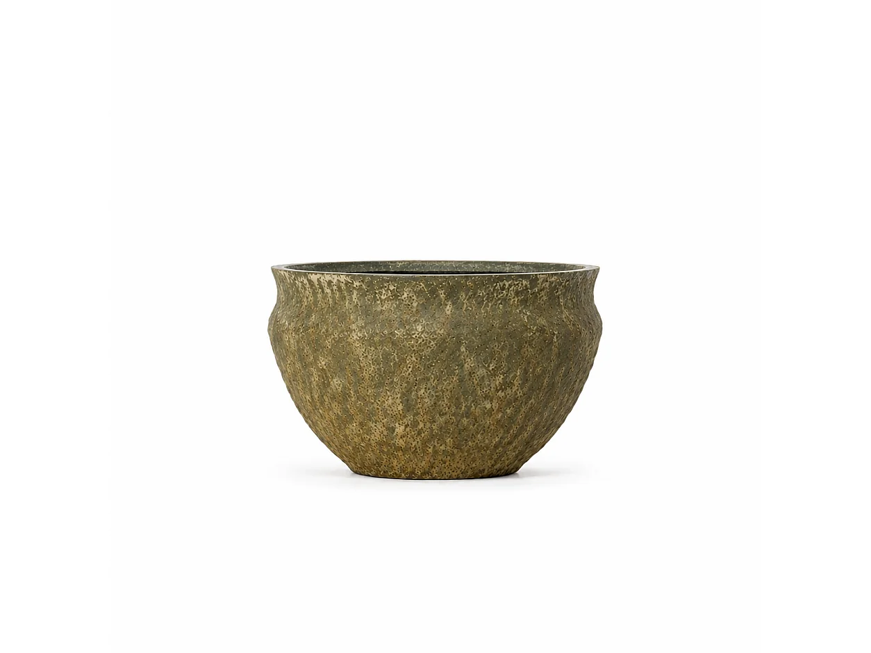 Tempo Style - Vaso Tondo Basso in Cemento Verde da Interno ed Esterno | Ciotola Effetto Pietra per Giardino e Terrazzo | Ø 31 x 20,5 cm