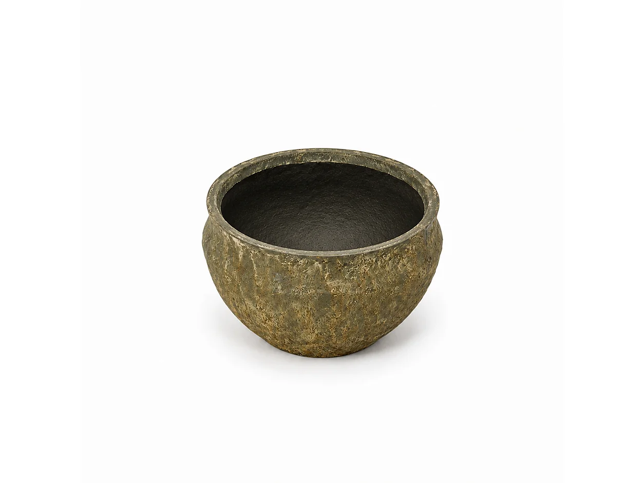 Tempo Style - Vaso Tondo Basso in Cemento Verde da Interno ed Esterno | Ciotola Effetto Pietra per Giardino e Terrazzo | Ø 31 x 20,5 cm