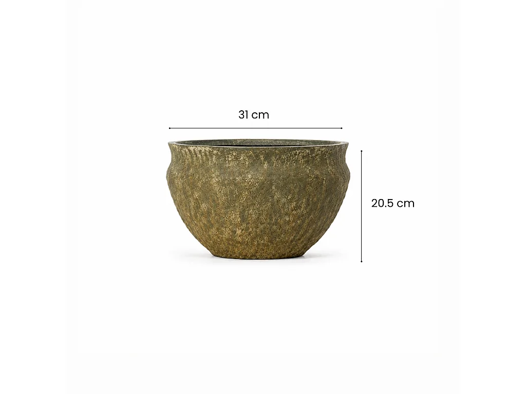 Tempo Style - Vaso Tondo Basso in Cemento Verde da Interno ed Esterno | Ciotola Effetto Pietra per Giardino e Terrazzo | Ø 31 x 20,5 cm