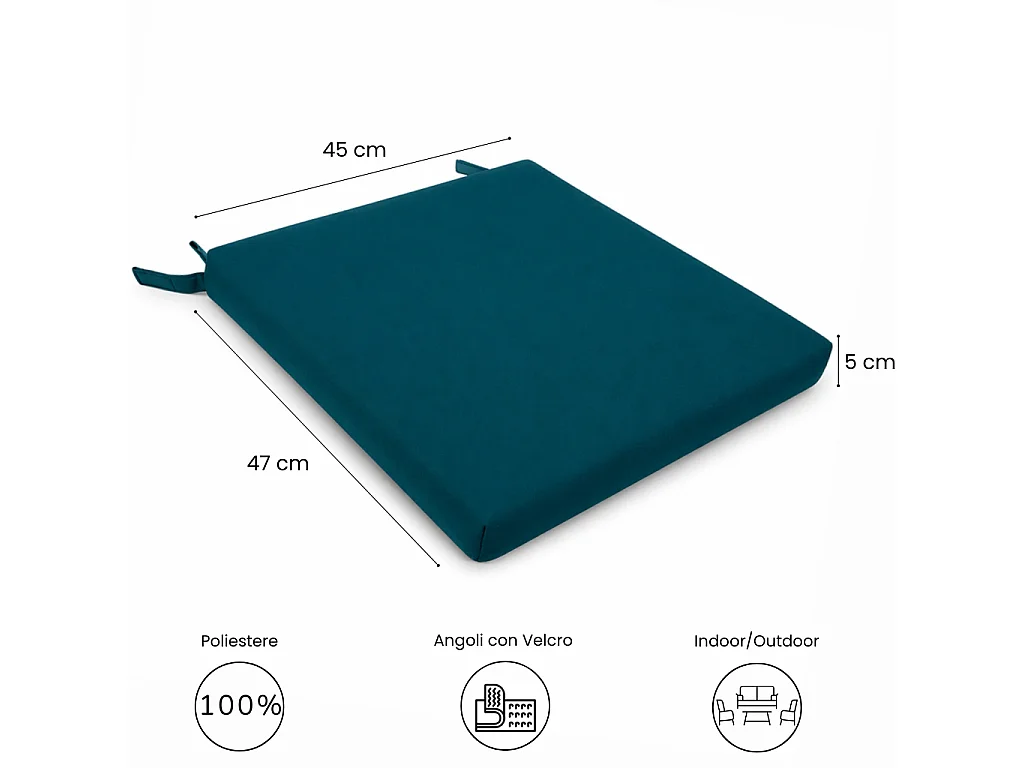 Tempo Style - Cuscino seduta per sedia 45x47cm con velcro in poliestere – Verde Petrolio