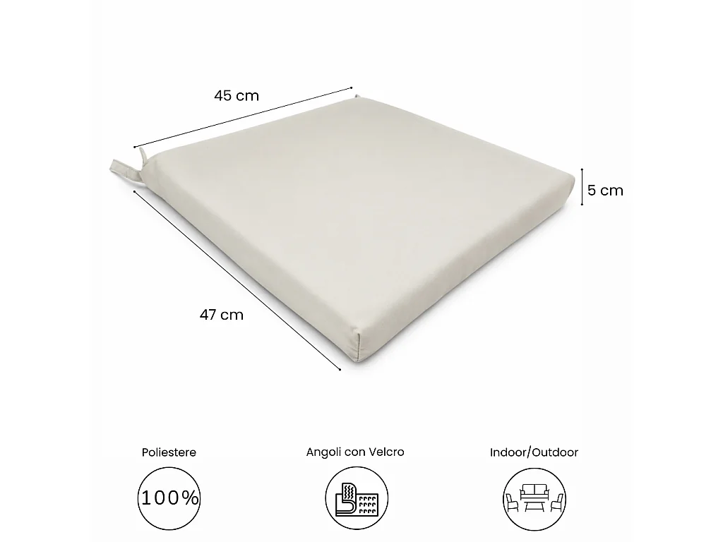 Tempo Style - Cuscino seduta per sedia 45x47cm con velcro in poliestere – Avorio