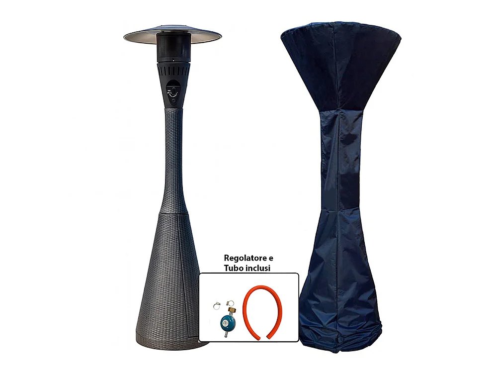Tempo Style - Fungo riscaldante per esterno HABITAT Nero in polyrattan ed acciaio | 10kw per riscaldare fino a 50 m² | da 15 a 40h di funzionamento