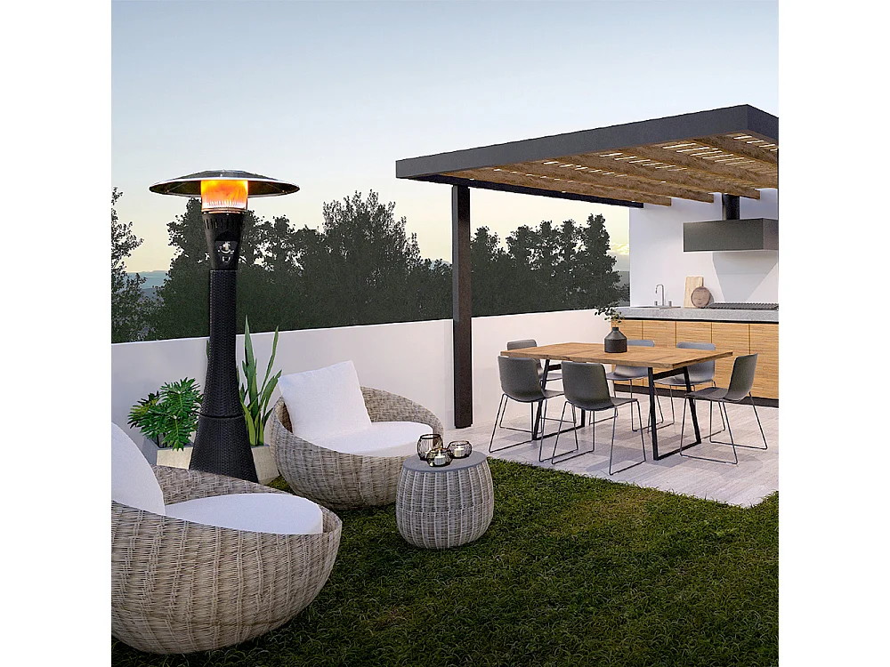 Tempo Style - Fungo riscaldante per esterno HABITAT Nero in polyrattan ed acciaio | 10kw per riscaldare fino a 50 m² | da 15 a 40h di funzionamento